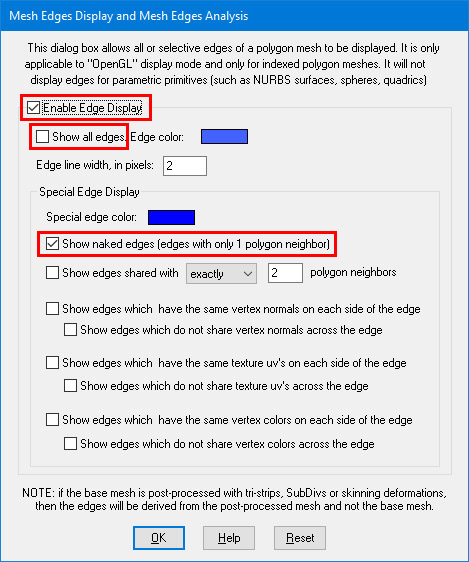 Edge Analysis Dialog Box